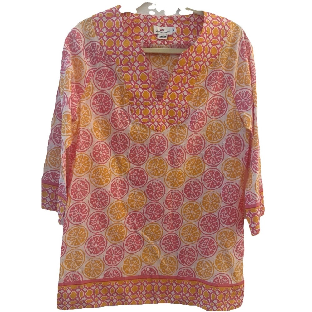 Vineyard Vines Top Women's M Pink Orange Floral Coastal Beach Resort‎ Tunic